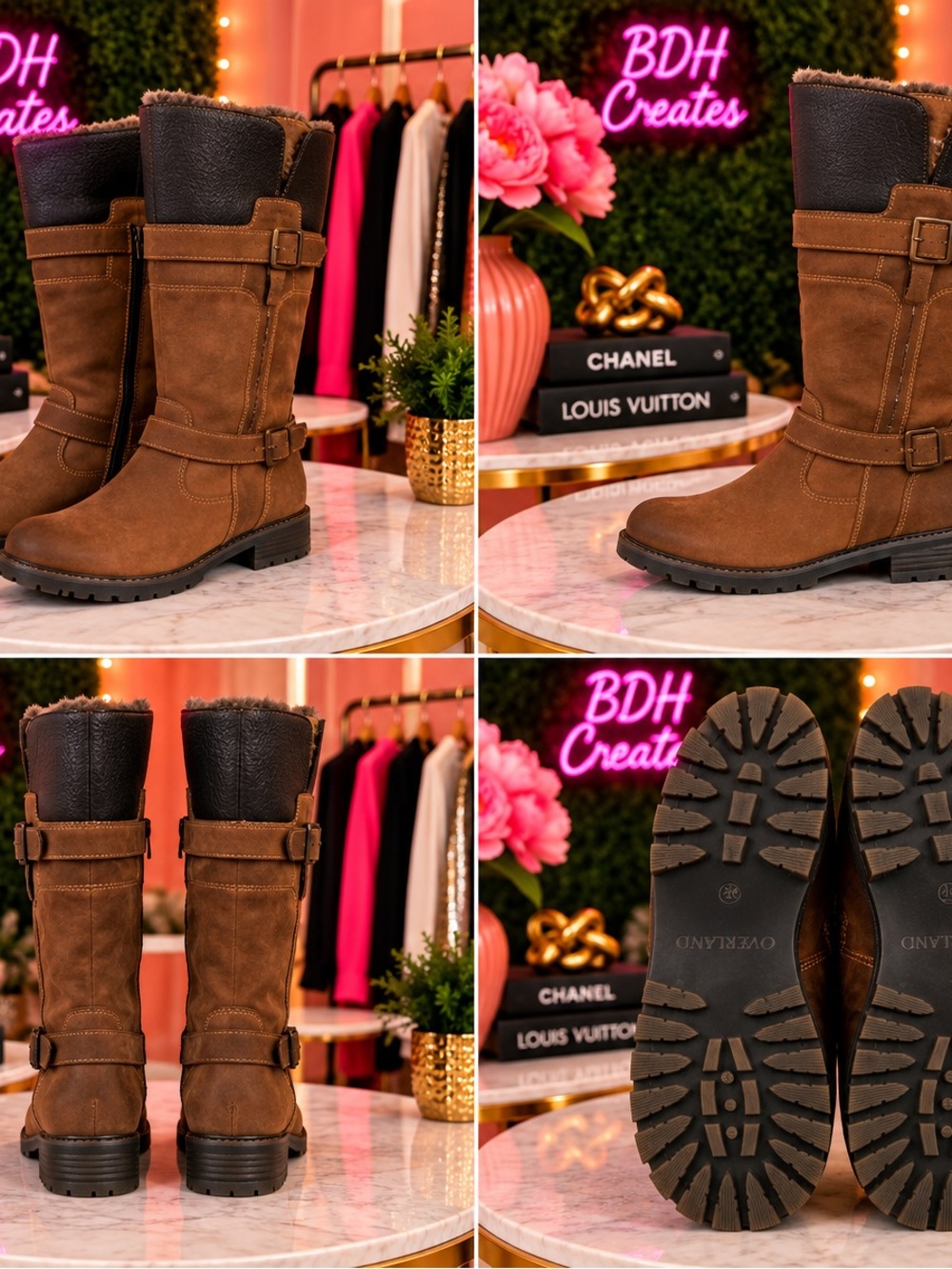 Unbranded Brown Faux-Suede Mid-Calf Winter Boots with Shearling Trim